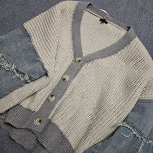 NWT Debut Oversized Cardigan Sweater With Denim Sleeves S/M